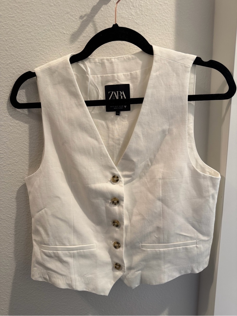 Zara White Button-Front Linen-Blend Vest
